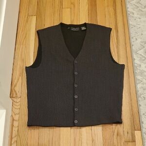 Jhane Barnes Black Ribbed Button Front Wool blend Vest Size XL